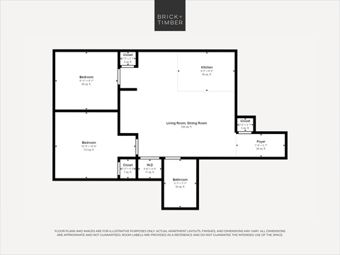 A black and white image of a floor plan for a property by Brick+Timber.
